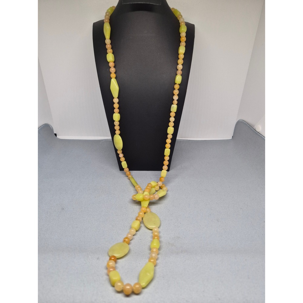 Jay King Necklace Lime Green Serpentine Orange Quartzite Long Beaded Strand - Picture 7 of 16